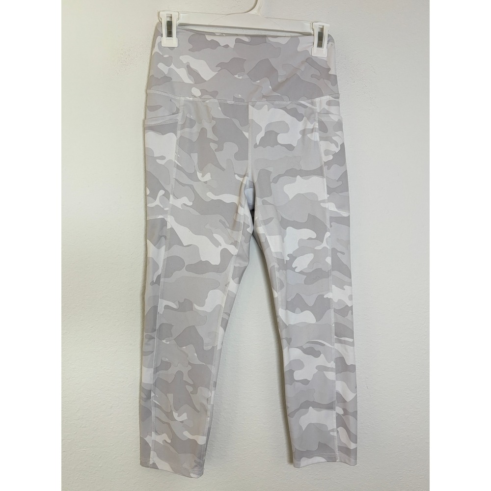 RBX Womens Grey White Camo High Waisted Crop Leggings with Pockets Size Medium